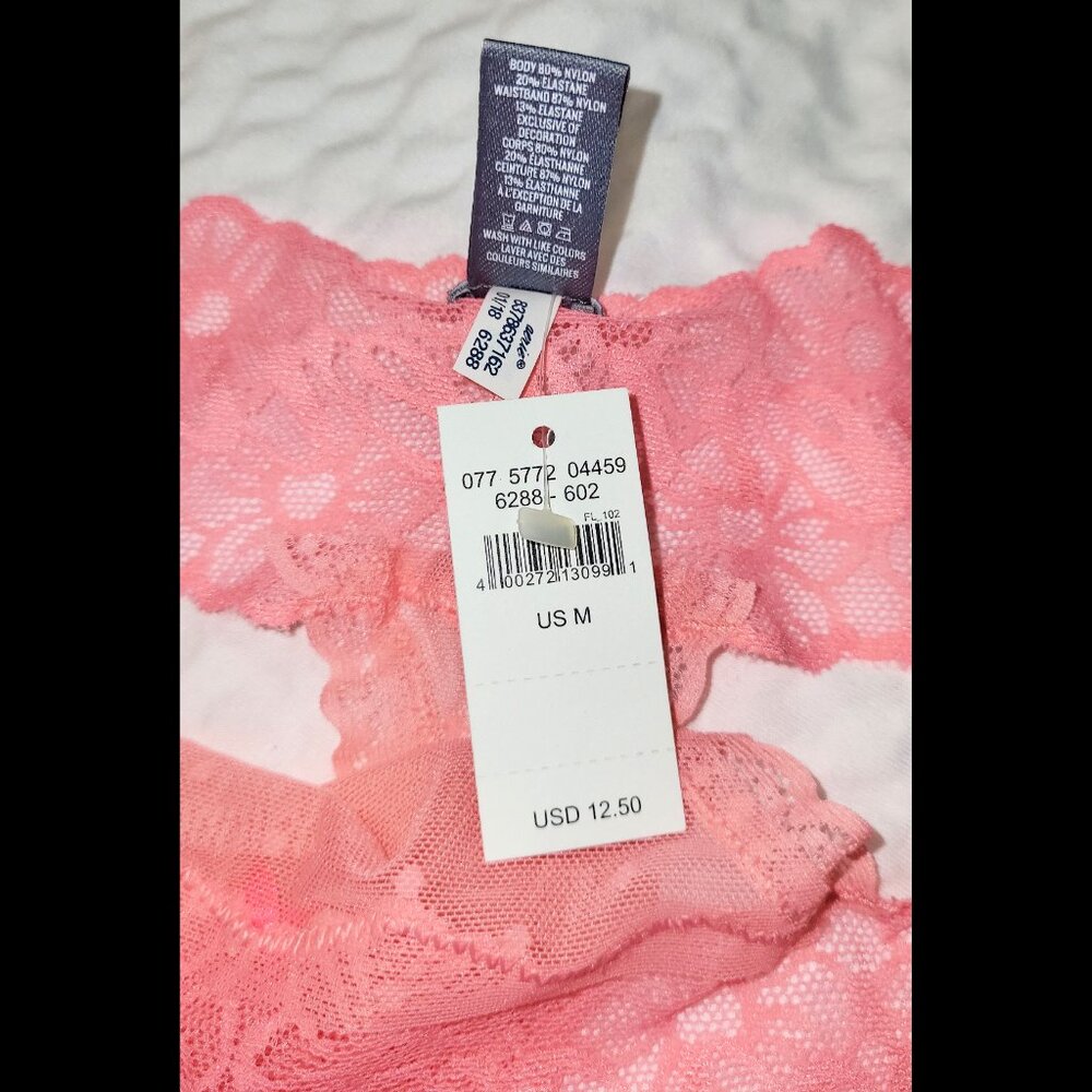 Women's NWT Aerie Pink Lace Thong Size M Coral Tanga New Sheer Panty - Picture 4 of 5